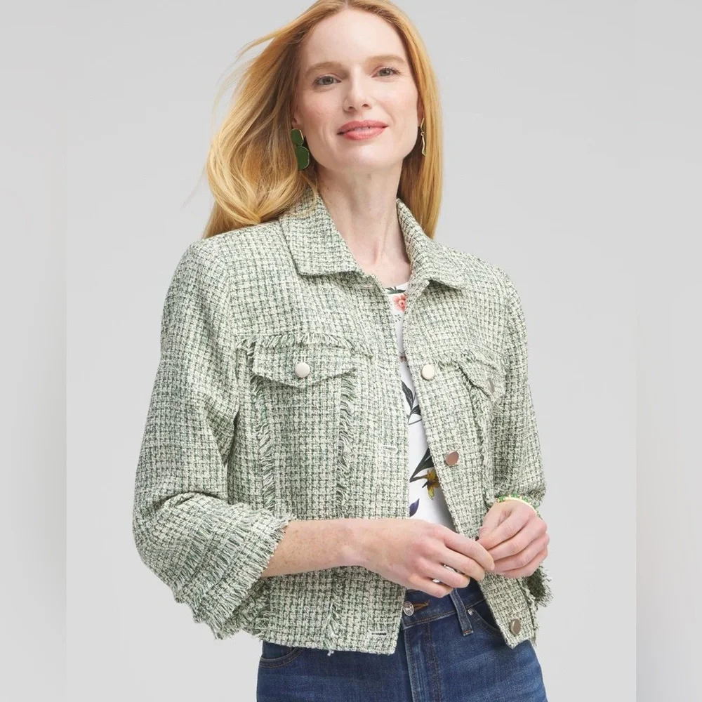 Chico's Green Tweed Blazer - Picture 2 of 11